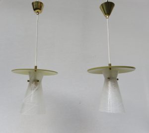 D19 - 1 Paar Deckenleuchten, 50er Jahre, Italien, Murano-Glas, helles Gelb, Messing