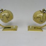 NP7 - 1 Paar Nachttischleuchten, Art Deco, Messing, Lampenschirme Überfangglas beige/braun geflammt, sehr schöner Zustand