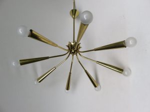 D47 - Deckenleuchte, 50er Jahre, Sputnik, Spider, Italien, 8flammig, Messing
