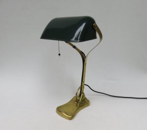 B17 - Bankerlampe, Jugendstil, Messing, Schirm emailliert