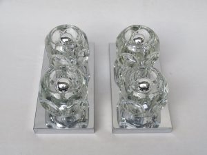 D96 - 1 Paar Deckenleuchten oder Wandleuchten, Peill & Putzler, jeweils 2fach, 60er/70er Jahre, Klarglas 6eckig, Metall verchromt