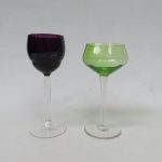 1 Paar Weingläser, Jugendstil, lila und grüne Kuppa