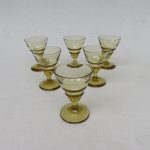 6 Likörgläser, Art Deco, bräunliches Glas, Abriß