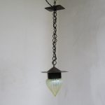 D128 - Deckenleuchte, Jugendstil, Schmiedeeisen, Glas irrisierend