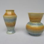 BV31 - 2 kleine Vasen, Art Deco, Keramik, Frechener Steinzeug Kalscheuer & Cie., verlaufend hellblau, beige, braun