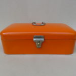 BR47 - Brotdose, Jugendstil, orange emailliert, vernickelt, BW Germany, Bing Werke 