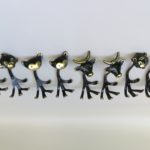 GA30 - 8 Stück Garderobenhaken 2 x Affe, 2 x Katze, 2 x Kuh, 2 x Löwe, 50er Jahre, Walter Bosse, 50er Jahre, Messing, schwarz