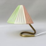 N87 - Nachttischleuchte, kleine Tischleuchte, Österreich, 50er Jahre, Messing, original Lampenschirm