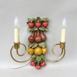 W236 - Wandleuchte "Früchte", 60er Jahre, Palladio, Italien, Holz, Metall goldfarben