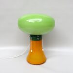 T200 - Tischleuchte, Pilzleuchte, Popart, 70er Jahre, Glas, orange, grün