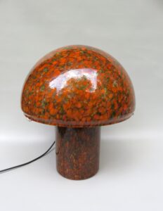 T203 - SOLD - große Pilzleuchte, Peill & Putzler,70er Jahre, Überfangglas orange, grün schwarz beige geflammt