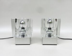 T207 - 1 Paar kleine Tischleuchten, 60er/70er Jahre, Peill & Putzler, Düren, Aluminium strichmatt, Glas