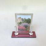 BR92 - Bilderrahmen, Art Deco, rosefarbenes Glas, Aluminium poliert, Glasscheibe metallbedampft