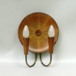 W261 - Wandleuchte "Sunburst", Temde, 50er Jahre, Holz, Messing