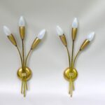 W263 – 1 Paar elegante Wandleuchten, 50er Jahre, Messing, 3flammig