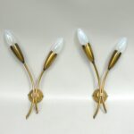W262 – 1 Paar elegante Wandleuchten Messing, 50er Jahre, 2flammig