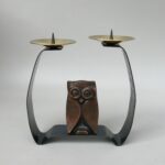 W158 - Kerzenleuchter "Eule", Arts and Crafts, Schmiedeeisen, Messing, Aluminium verkupfert
