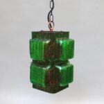 D233 - Deckenleuchte, 60er Jahre, Kunststoff grün / rot, Kupfer, Deutschland